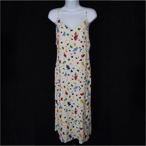 Reformation Midi Dress Ivory Multicolor 4 Spaghetti Strap Open Back Tie V-Neck